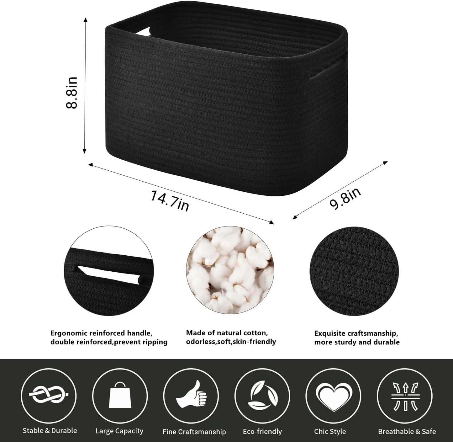 Storage Basket,Woven Baskets for Storage,Cotton Rope Baskets for Organizing,decorative Baskets for