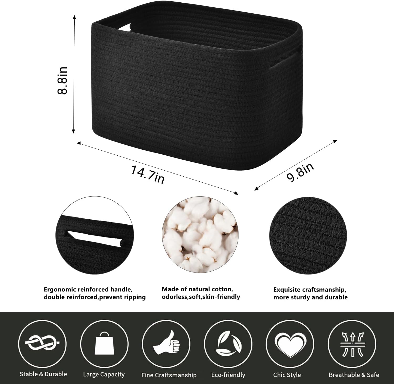 Storage Basket,Woven Baskets for Storage,Cotton Rope Baskets for Organizing,decorative Baskets for