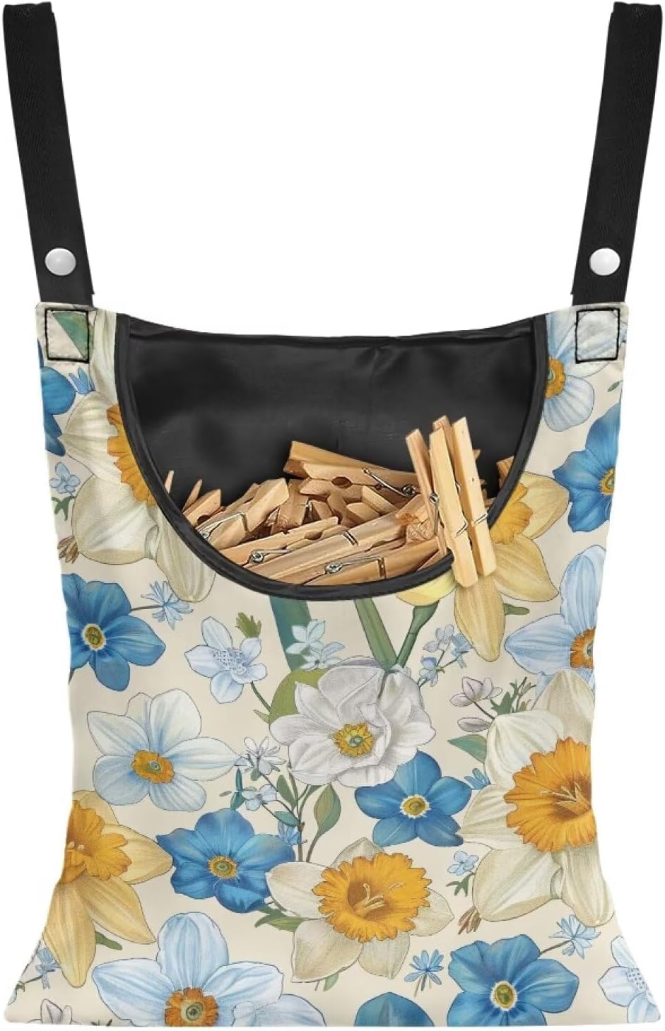 Floral Clothespin Bag with Hanging Rope Daffodil 14.5 x 12 Inch Summer Waterproof Laundry Clothes