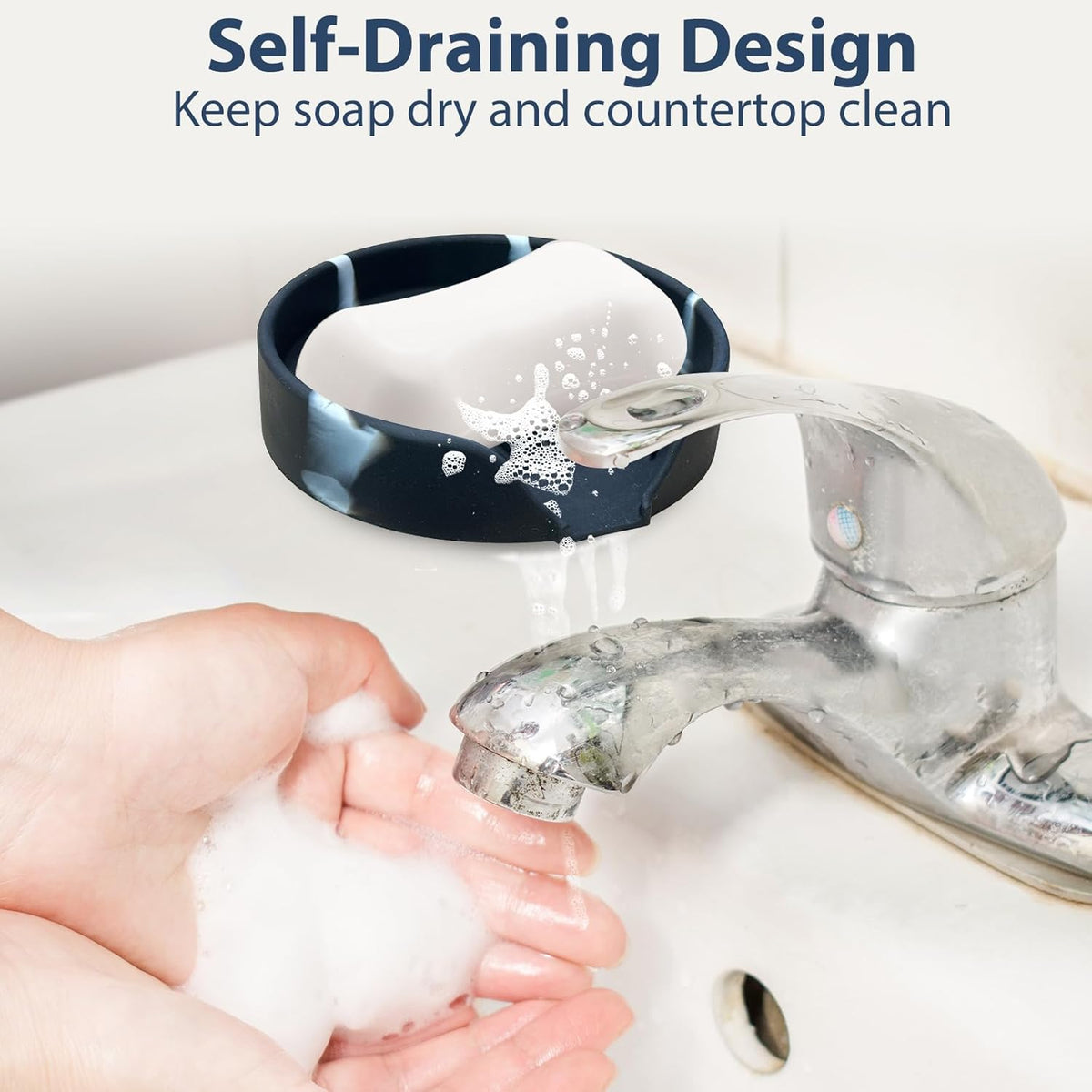 Self Draining Soap Dish, Silicone Suction Cup Soap Holder Tray Savers Container Sponge Holder for