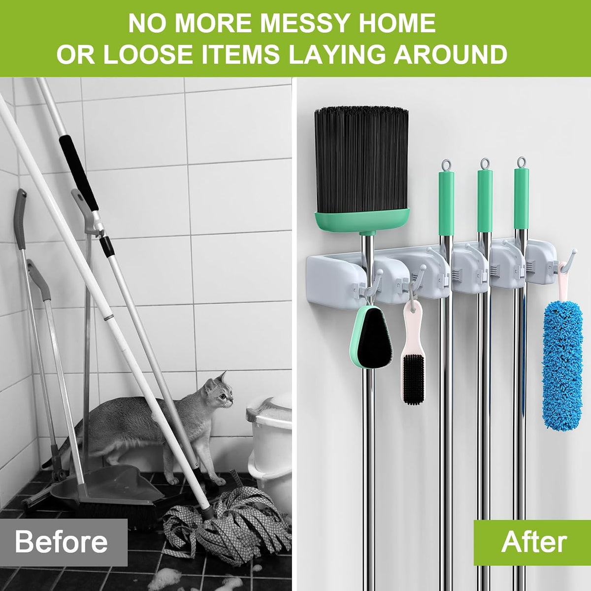 LETMY Broom Holder Wall Mounted - Mop and Broom Hanger Holder - Garage Storage Rack & Garden Tool