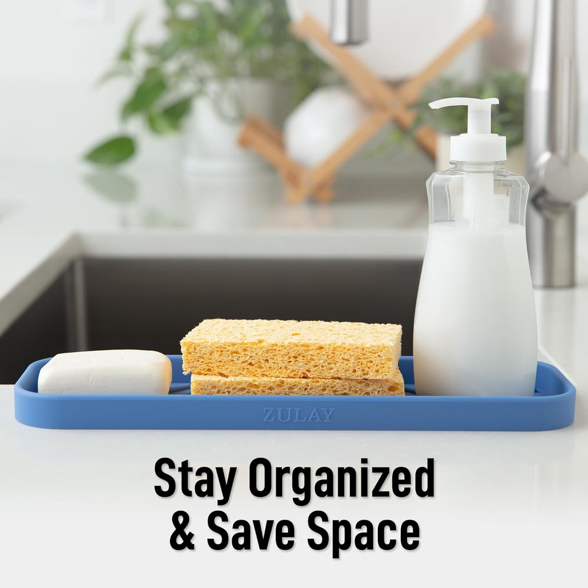 Zulay Large Silicone Sponge Holder (12x4) – Flexible Sink Organizer Tray for Kitchen & Bathroom