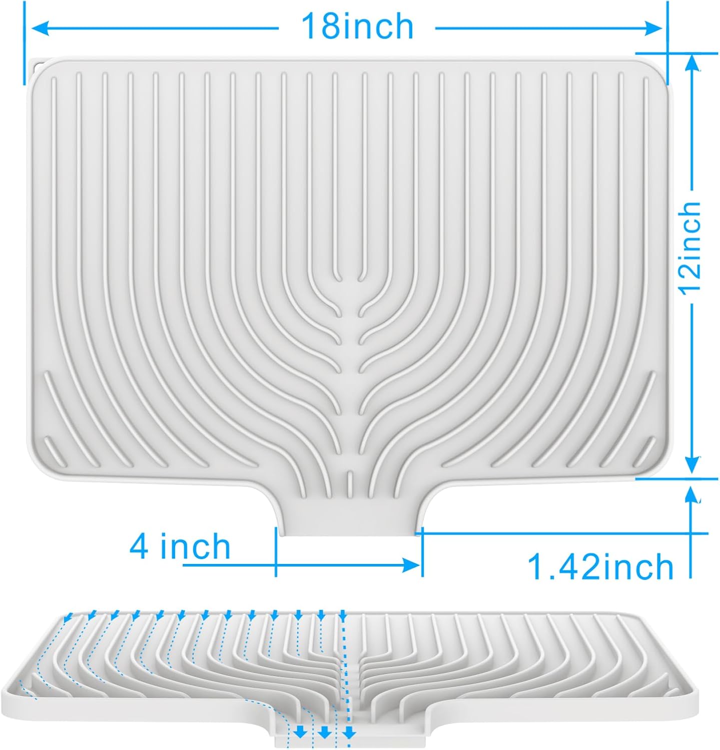 Dish Drying Matt for Kitchen Counter,18"×12"Silicone Dry Rack Mat with Built in Drain, Kitchen Dry