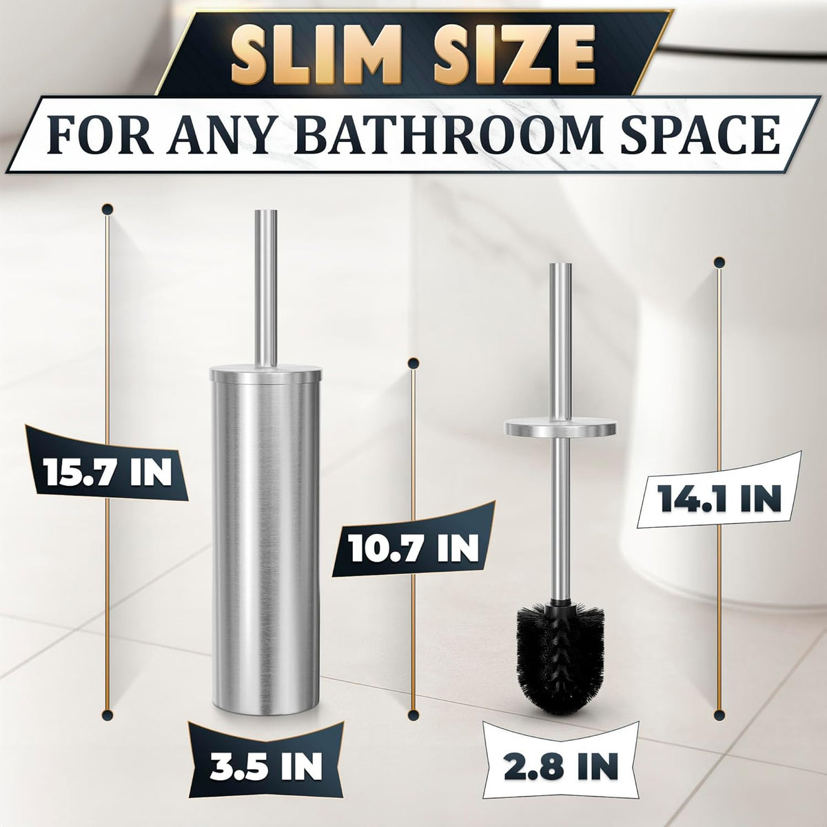 Stylish Stainless Steel Toilet Brush and Holder Set - Silver Toilet Bowl Brush and Holder with