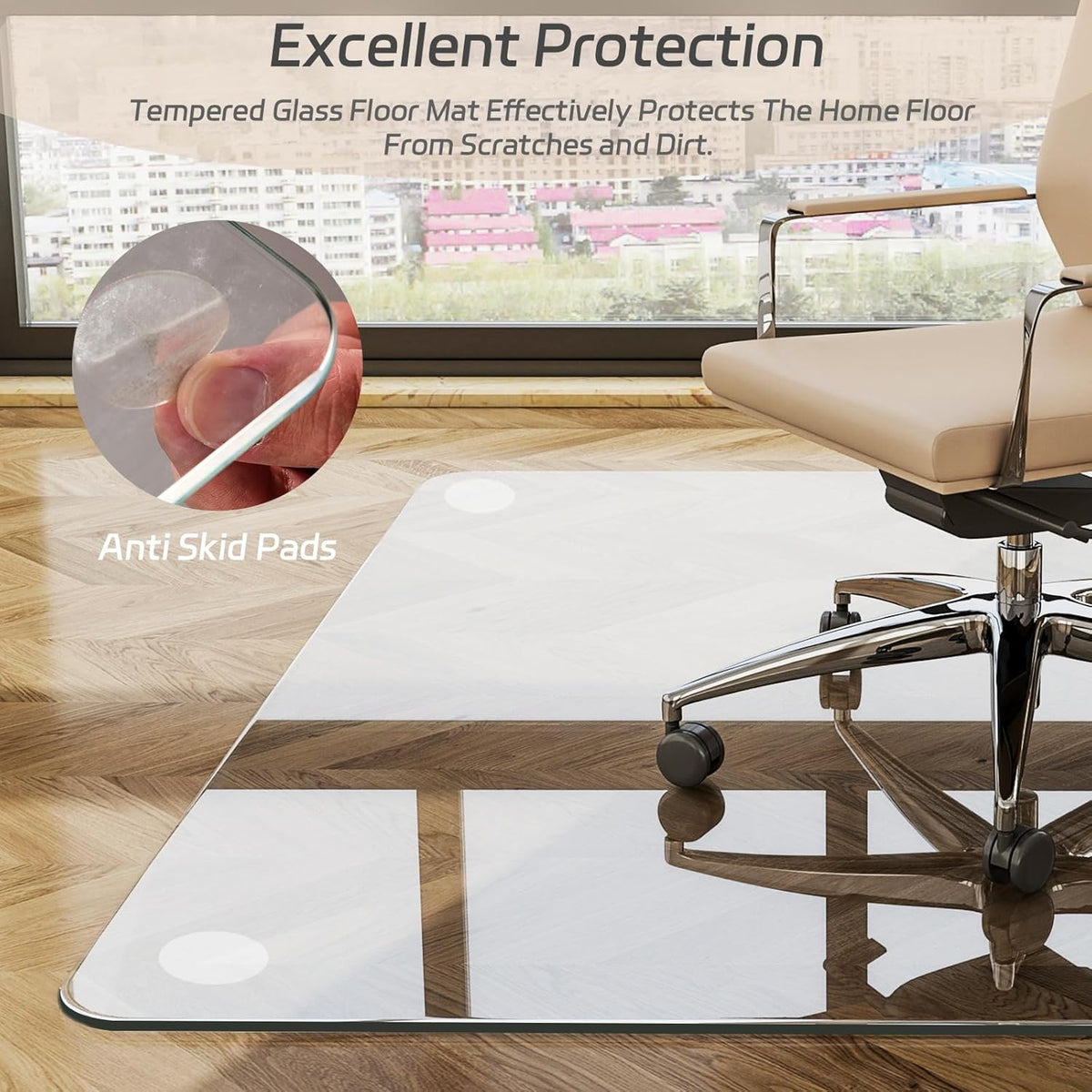 GLSLAND 36"x55" Tempered Glass Chair Mat Rectangle Heavy-Duty Floor Protector for Carpet & Hard