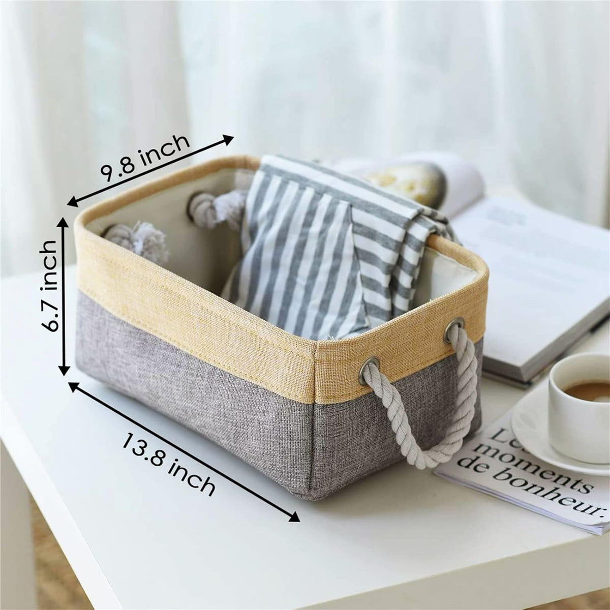 TheWarmHome Decorative Basket Rectangular Fabric Storage Bin Organizer Basket with Handles for