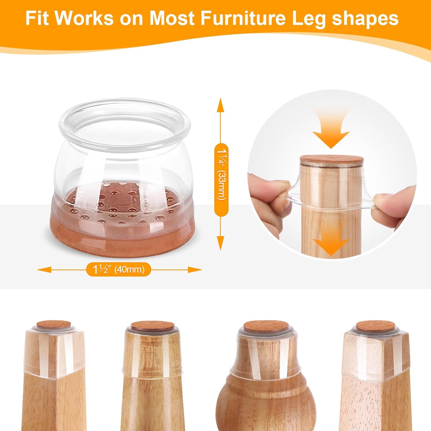 CHUNZEXI 48 Pack Chair Leg Floor Protectors for Hardwood Floors, Silicone Felt Covers Pads Caps