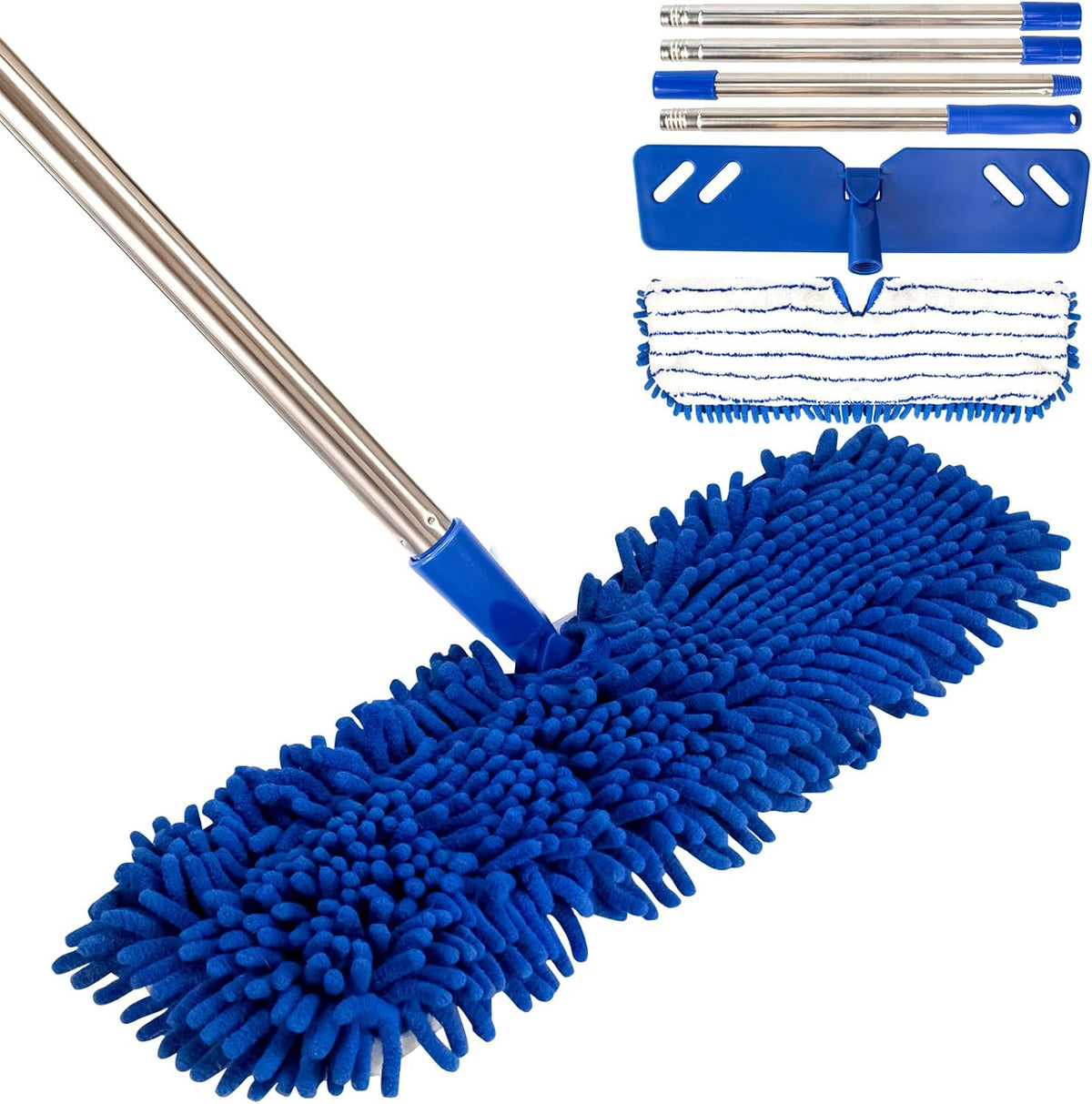 Microfiber Dust Mop for Floor Cleaning - Dual-Sided Washable Pads, Adjustable Stainless Steel