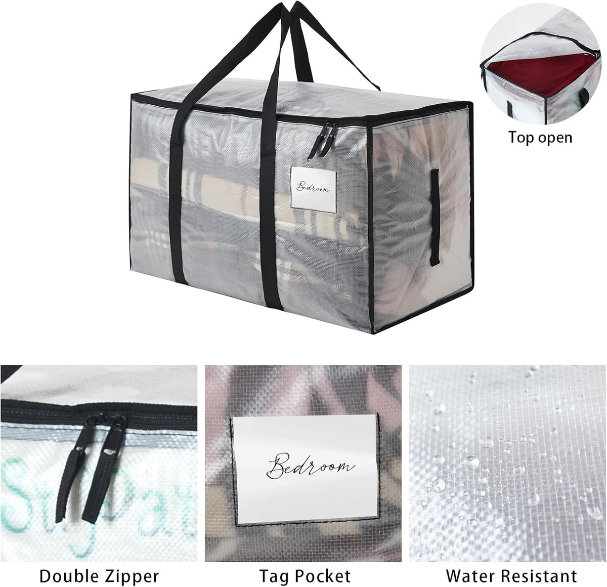 Heavy Duty 93L (24.5 Gallon) Stackable Storage Bins with Fully Openable Lids, Moving Bags Heavy