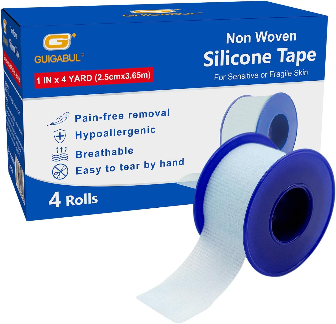Silicone Surgical Tape 1" x 4yd (4 Rolls),Medical Tape for Sensitive Skin,Surgical Tape Pain-Free