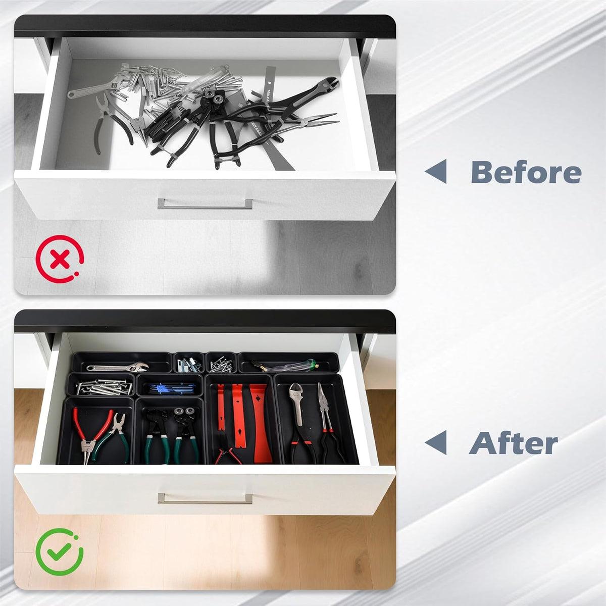 69PCS Large Plastic Interlocking Drawer Organizer, 5 Sizes Versatile Desk Drawer Organizer Trays