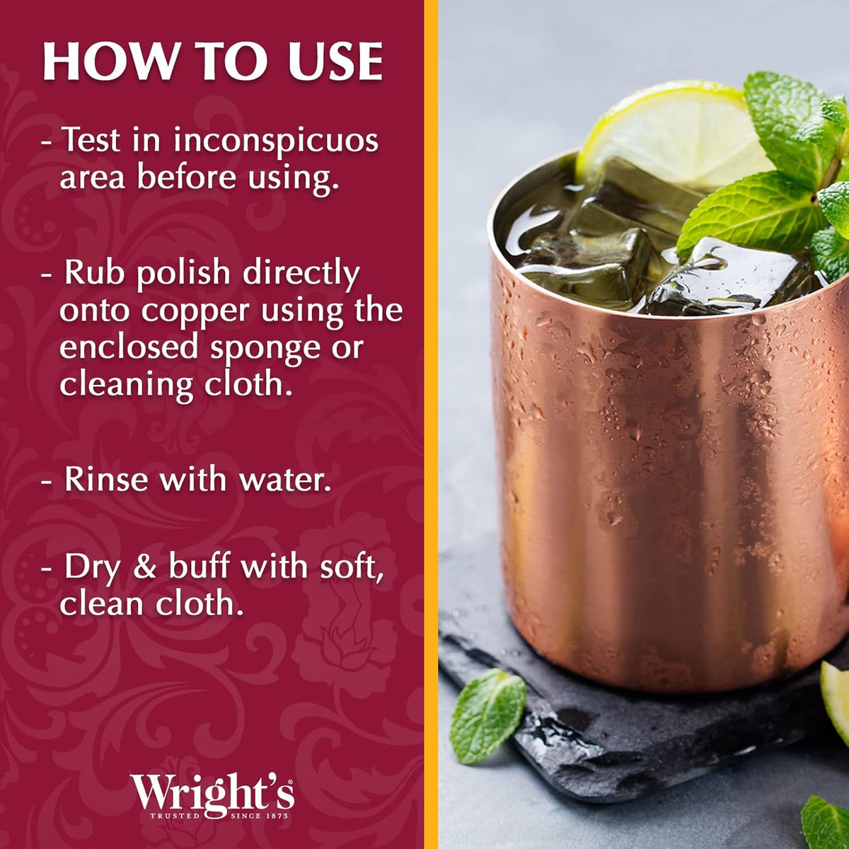Wright's Copper Cream Cleaner - 8 Ounce 2 Pack with Polishing Cloth - Gently Cleans and Removes