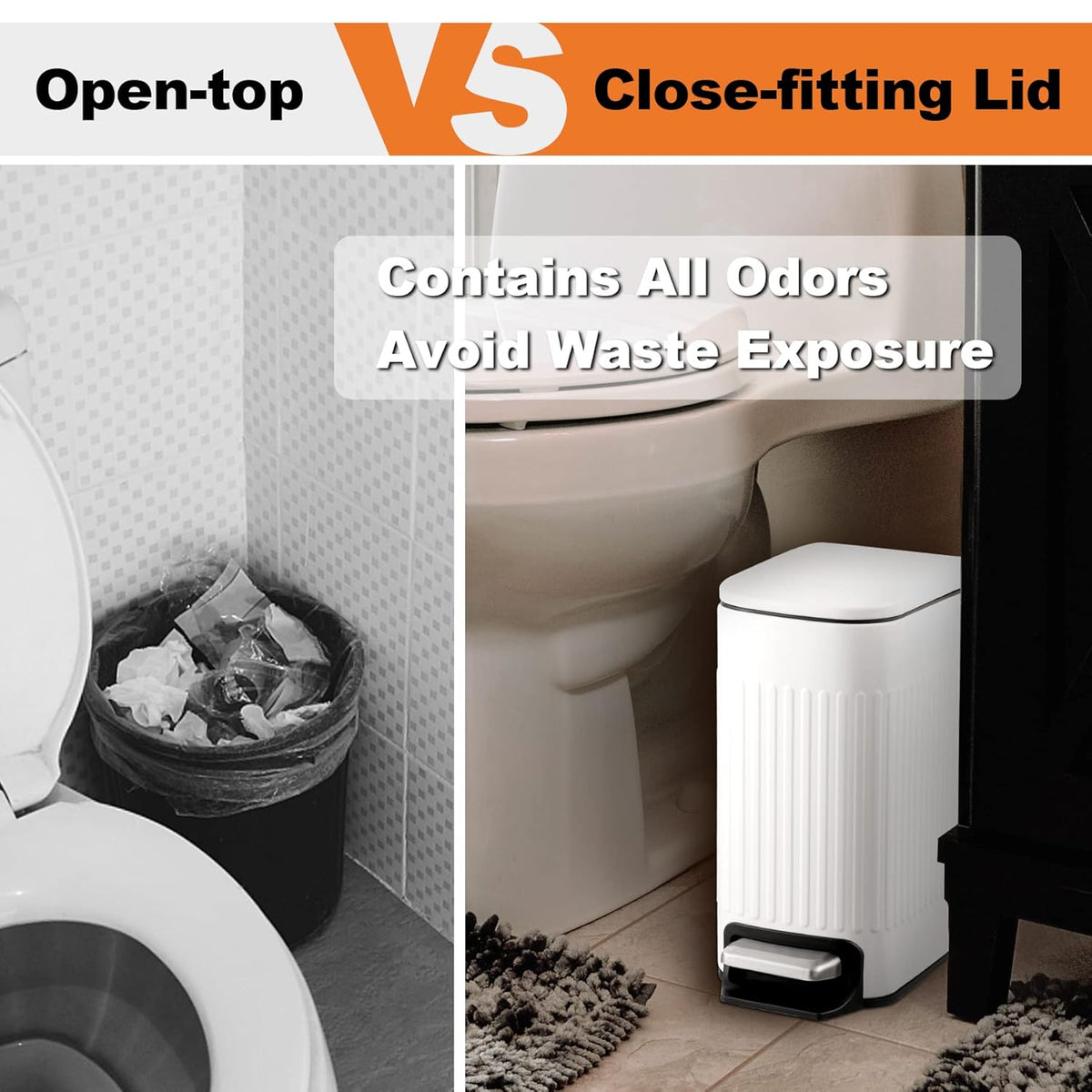 TrashAid Slim Bathroom Trash Can with Lid Soft Close, 6 Liter/1.6 Gallon Stainless Steel Small