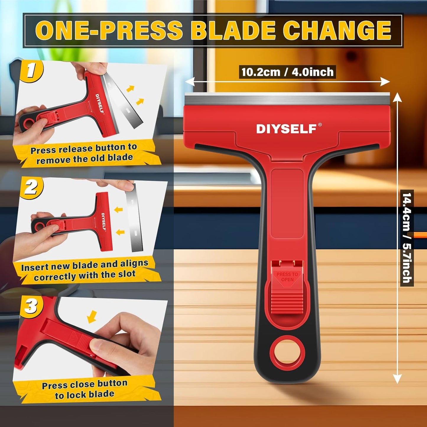 DIYSELF Razor Blade Scraper, 1 Pack Scraper Tool with 10pcs 4-Inch Blades, Razor Scraper for