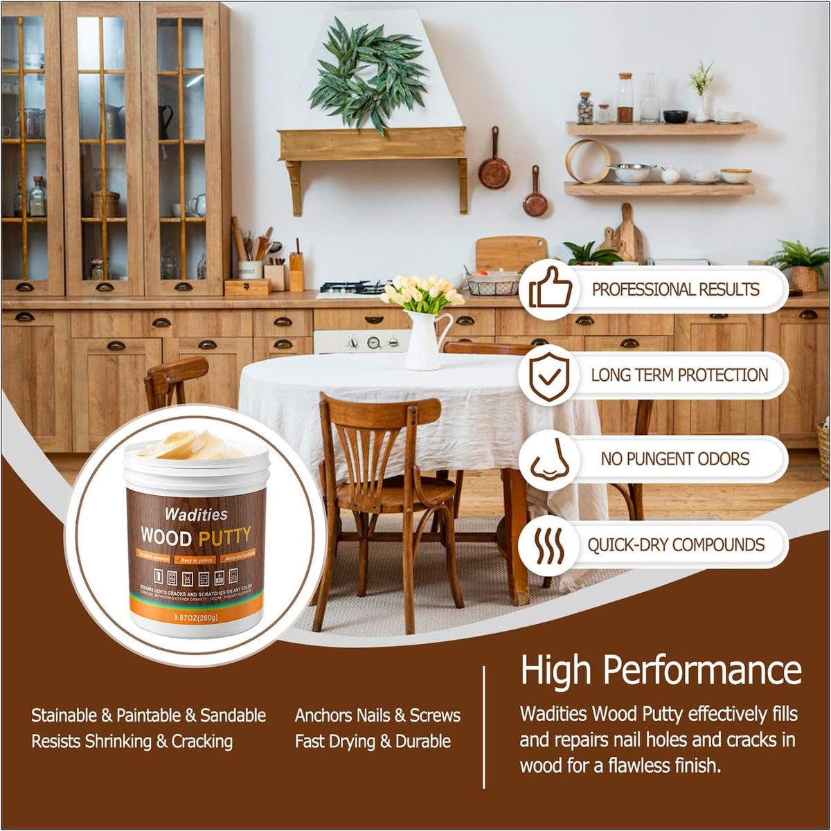 Natual Wood Filler, Natual Wood Putty, Paintable Stainable Wood Repair Putty, 9.87 Ounce Wood