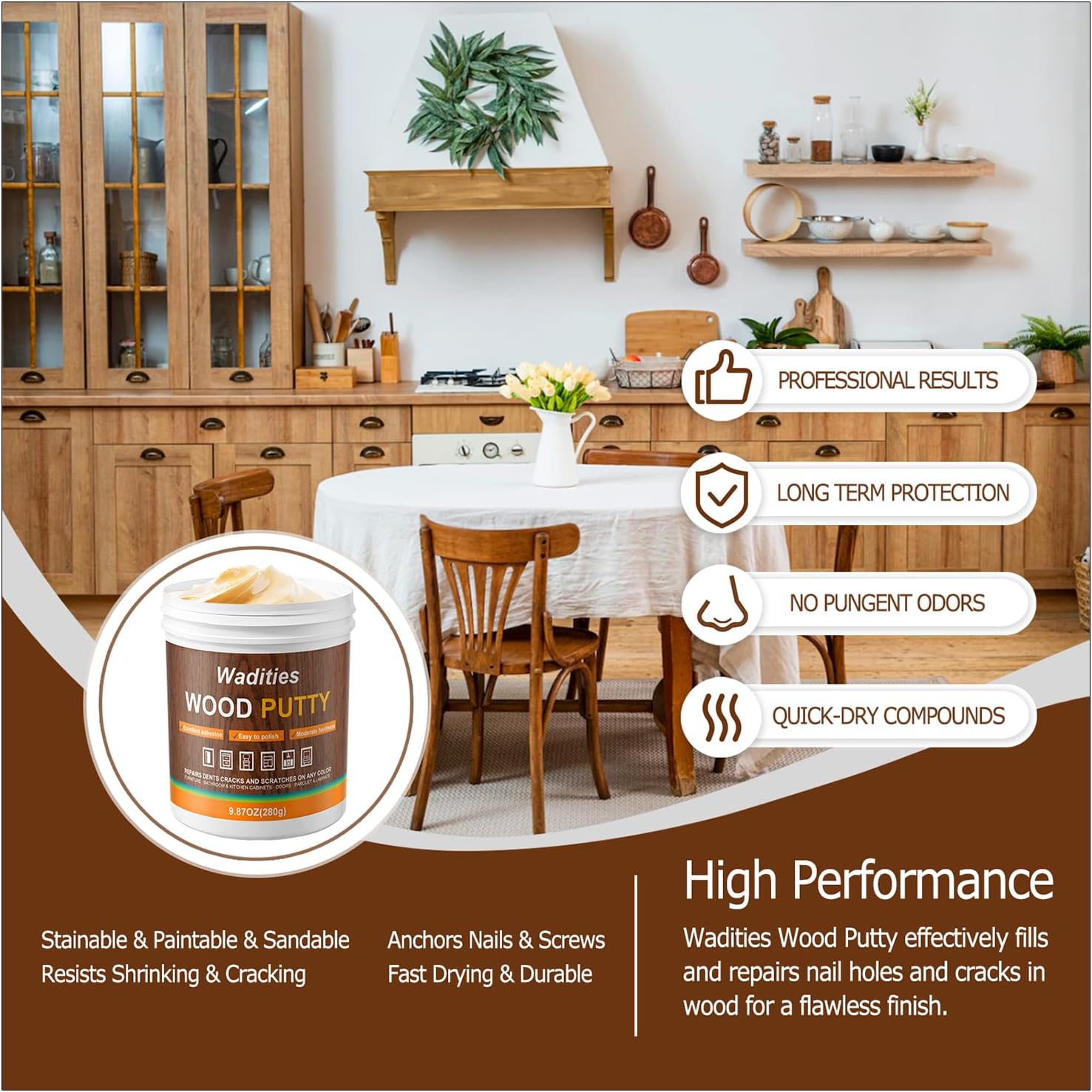 Natual Wood Filler, Natual Wood Putty, Paintable Stainable Wood Repair Putty, 9.87 Ounce Wood