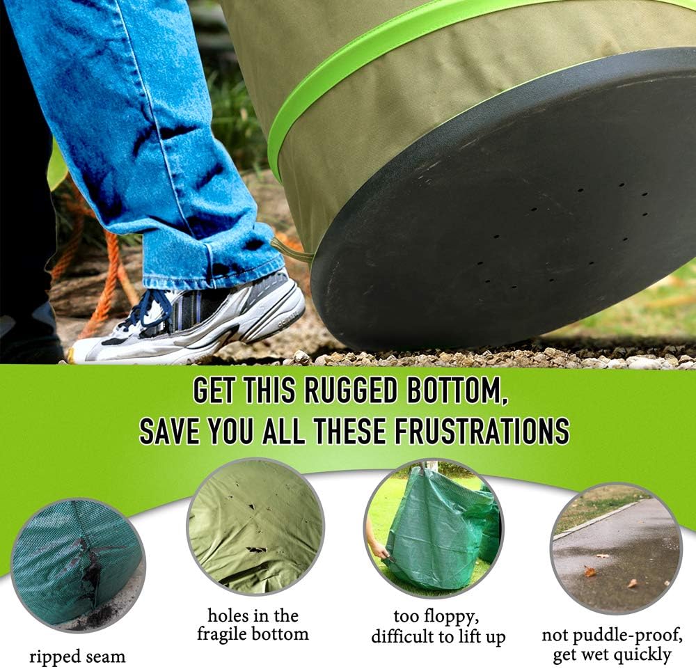 Colwelt Collapsible Garden Bag 47Gallon, Collapsible Leaf Bags with Hard Bottom, Heavy Duty Yard