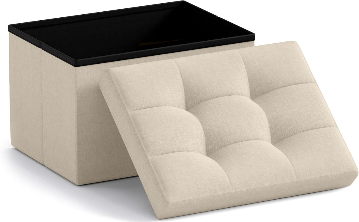 Ornavo Home Small Storage Ottoman Foldable Collapsible Rectangle Linen Ottoman Foot Rest Stool