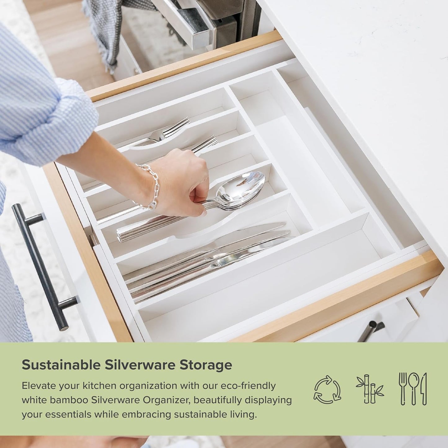 KitchenEdge Premium Silverware, Flatware and Utensil Organizer for Kitchen Drawers, Food-Safe