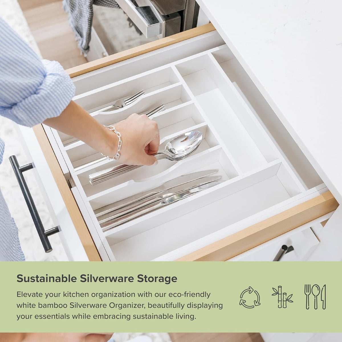 KitchenEdge Premium Silverware, Flatware and Utensil Organizer for Kitchen Drawers, Food-Safe