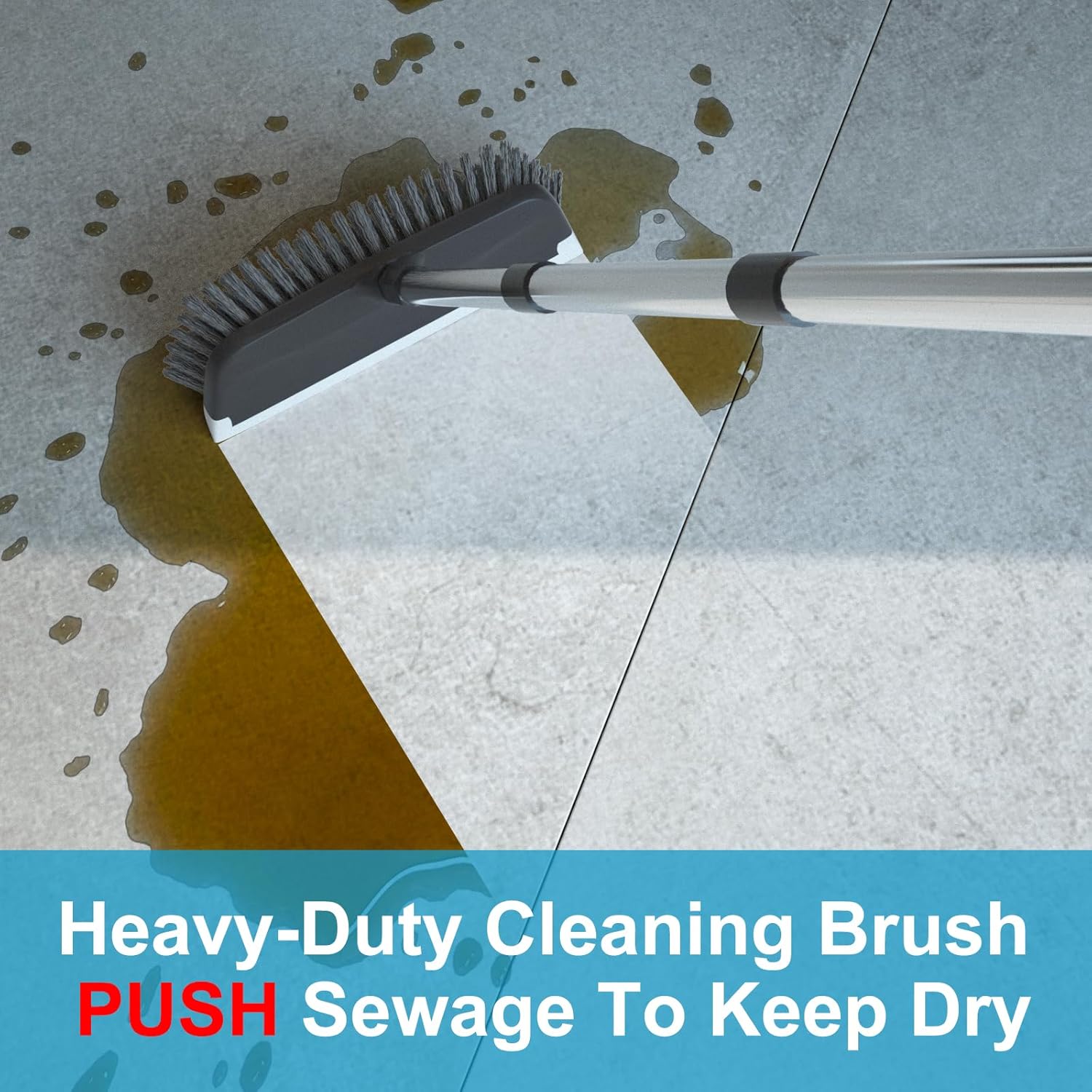 ITTAR Scrub Brush with Long Handle, 10" Wide Stiff Bristles Deck Brush, Heavy-Duty Floor Cleaning
