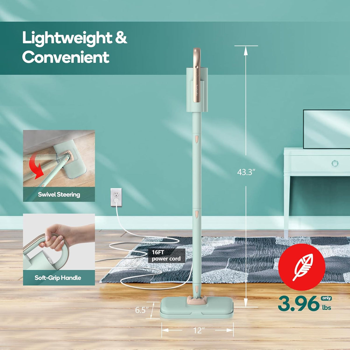 Newbealer Steam Mop & Detachable Handheld Cleaner, 250ml 1200W Powerful Floor Steamer, 3 Adjustable