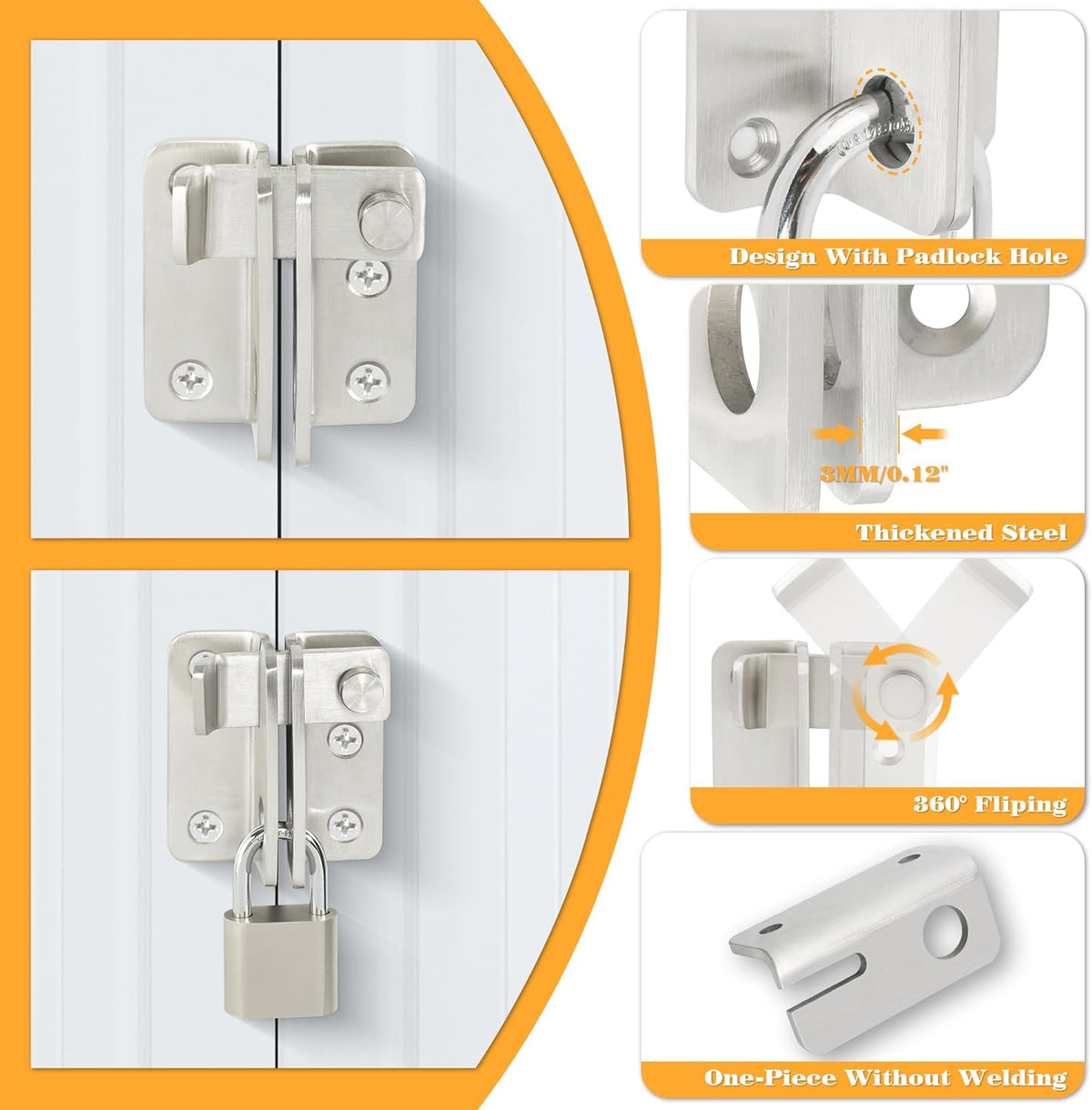 Alise Flip Latch,Gate Latches Slide Bolt Latch Safety Door Lock Catch for Barn Cabinet Pet Cage