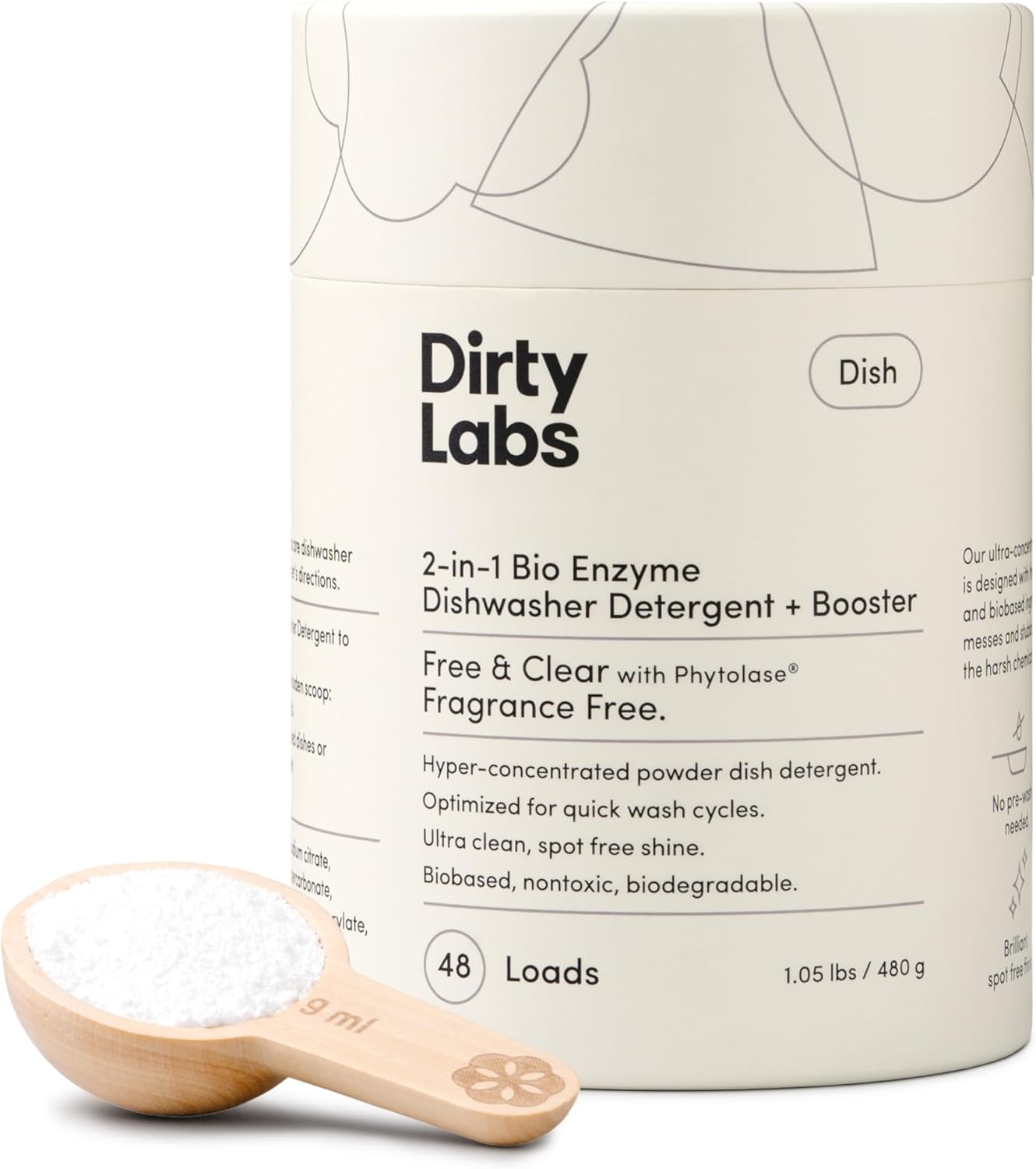 Dirty Labs | Dishwasher Detergent and Booster | Scent Free | 48 Loads (1 lb) | Ultra Clean, Spot