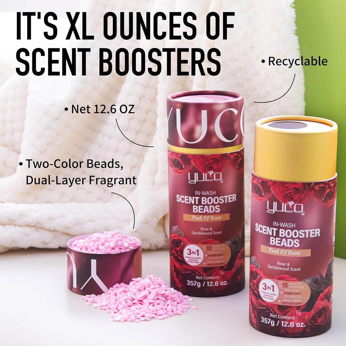 YUCO Scent Beads Laundry Natural,Ultra-Concentrated Two-Color Laundry Beads,Effective Fabric
