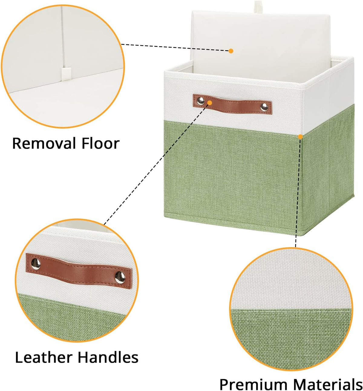 DULLEMELO 11x11 Cube Fabric Organizer Storage Bins for Shelf, Toy Square Green Bins, Kids Clothes