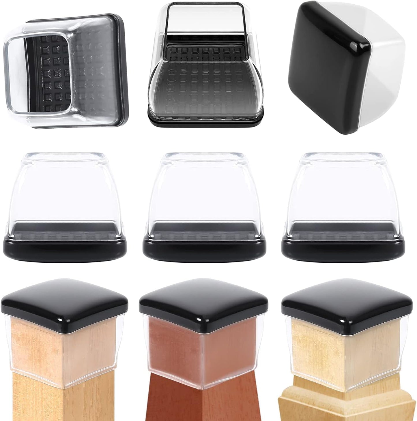 Ezprotekt 24 Pcs Large Clear Chair Leg Sliders for Carpet, Square Teflon Furniture Glides Pads Caps