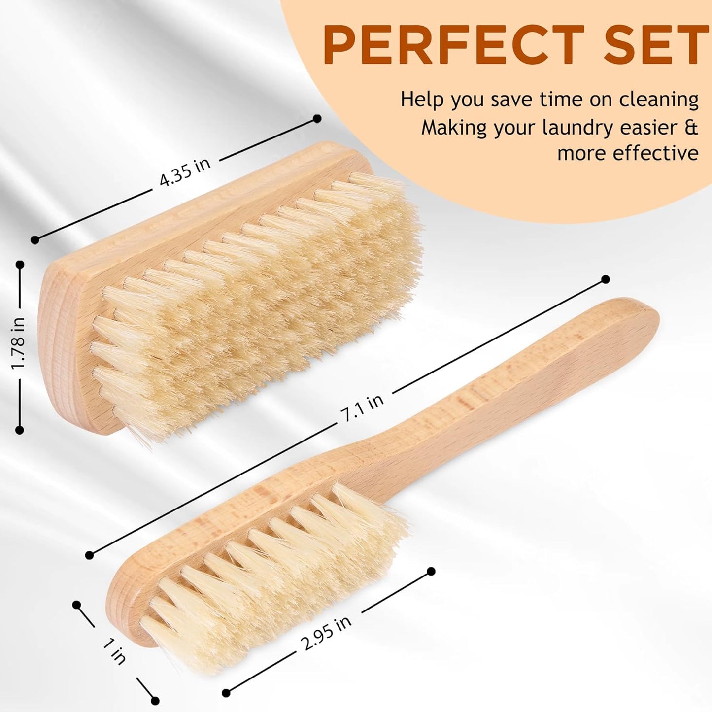 Boar Bristle Laundry Stain Brush Set by TAKAVU, Stiff Pure Boar Bristle for Scrubbing Out Tough