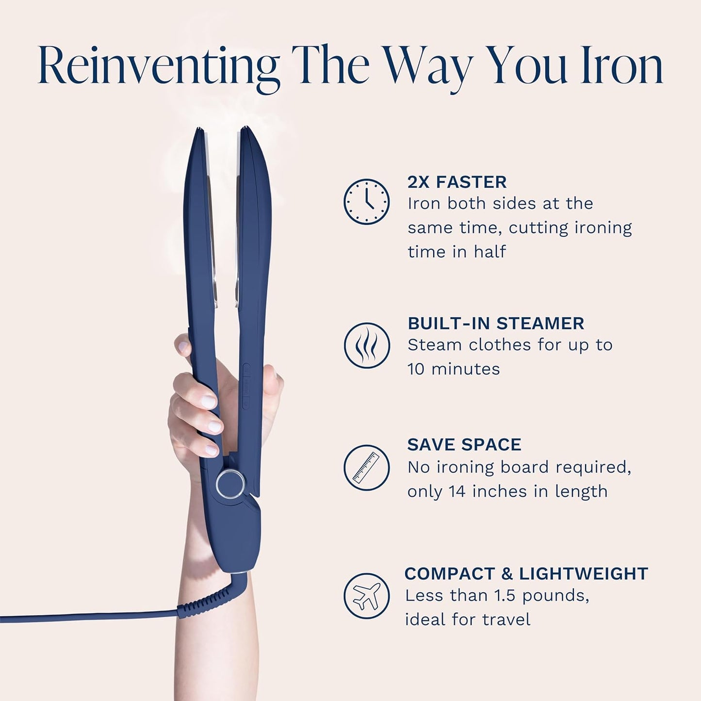 Nori Press Travel Steam Iron - Handheld Iron With Optional Steam Feature - No Ironing Board