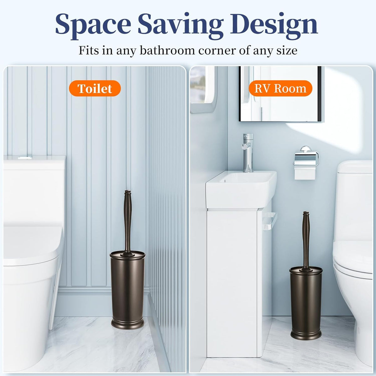 HAMITOR Toilet Bowl Brush Holder Set: 2 Pack Modern Deep Cleaning Bathroom Toilet Scrubber with