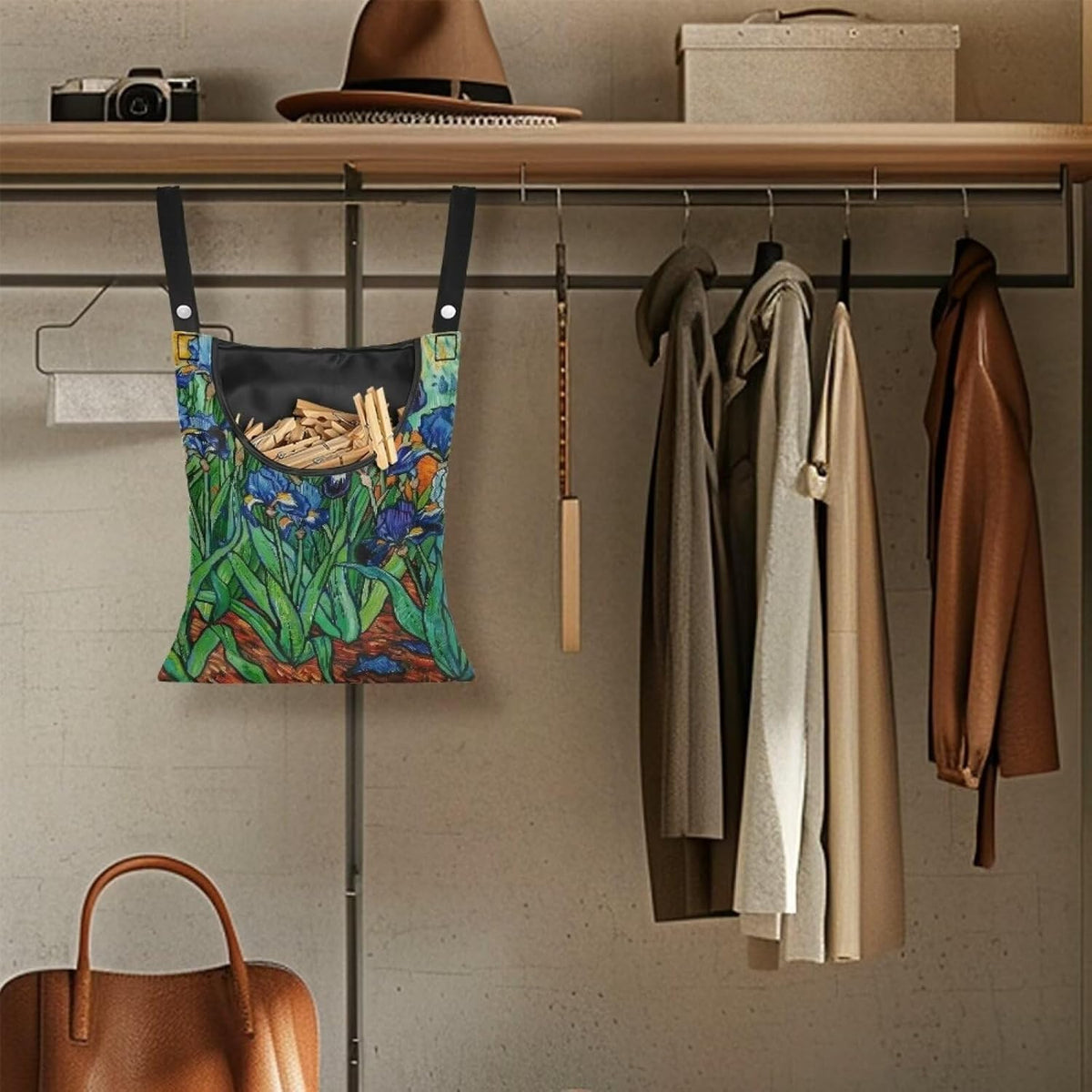 Floral Print Clothespin Organizer Bag Fashion Clothespin Storage Organizer with Large Opening