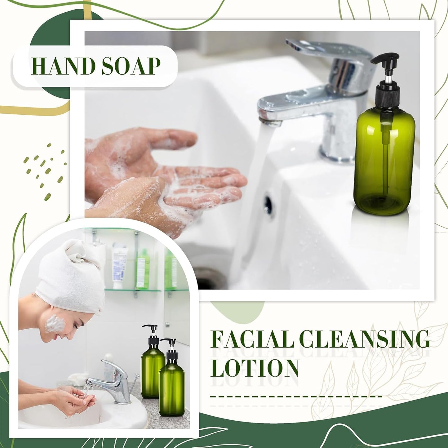Tessco for you 12 Pack Green Soap Dispenser Empty Plastic Pump Bottles Dispenser Refillable Shampoo