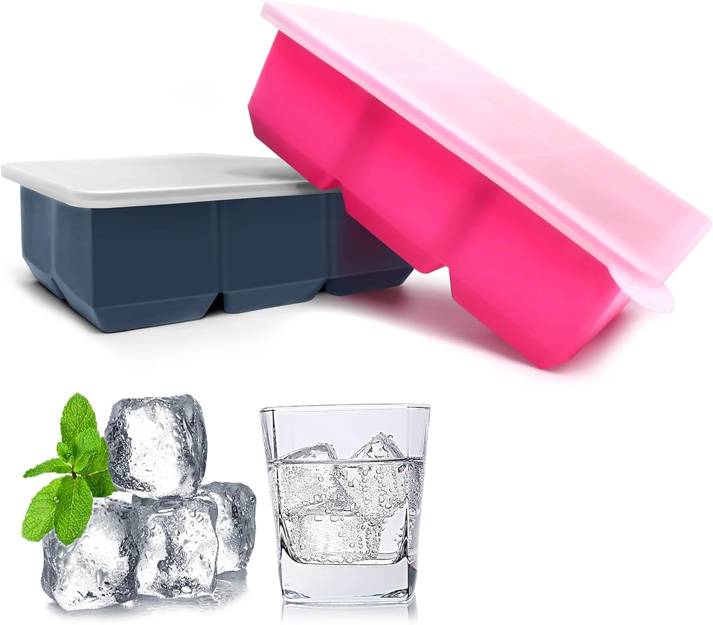 Silicone Ice Cube Trays with Lids,Large Square Ice Cube Molds for Freezer, Whiskey, Cocktail