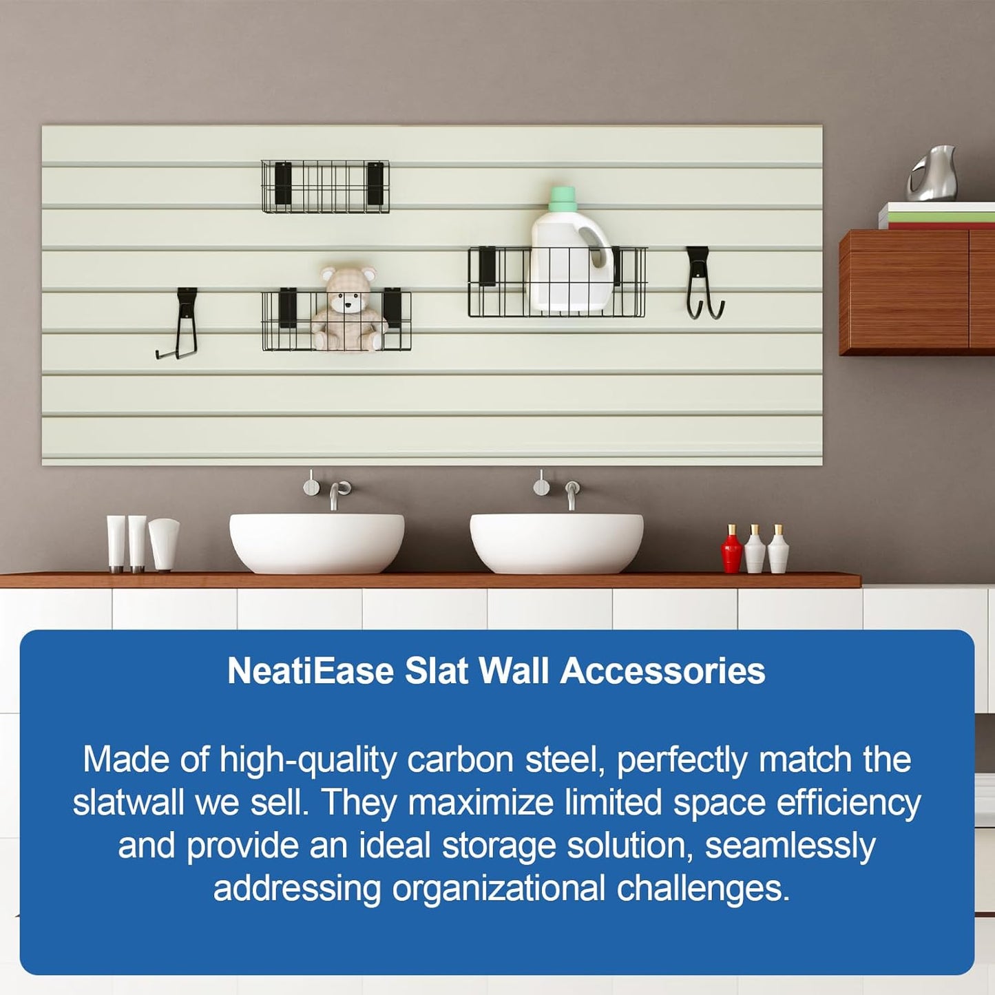 NeatiEase 29 PCS Slatwall Accessories Kit for Garage Rooms Shops Storage, Slat Wall Accessory