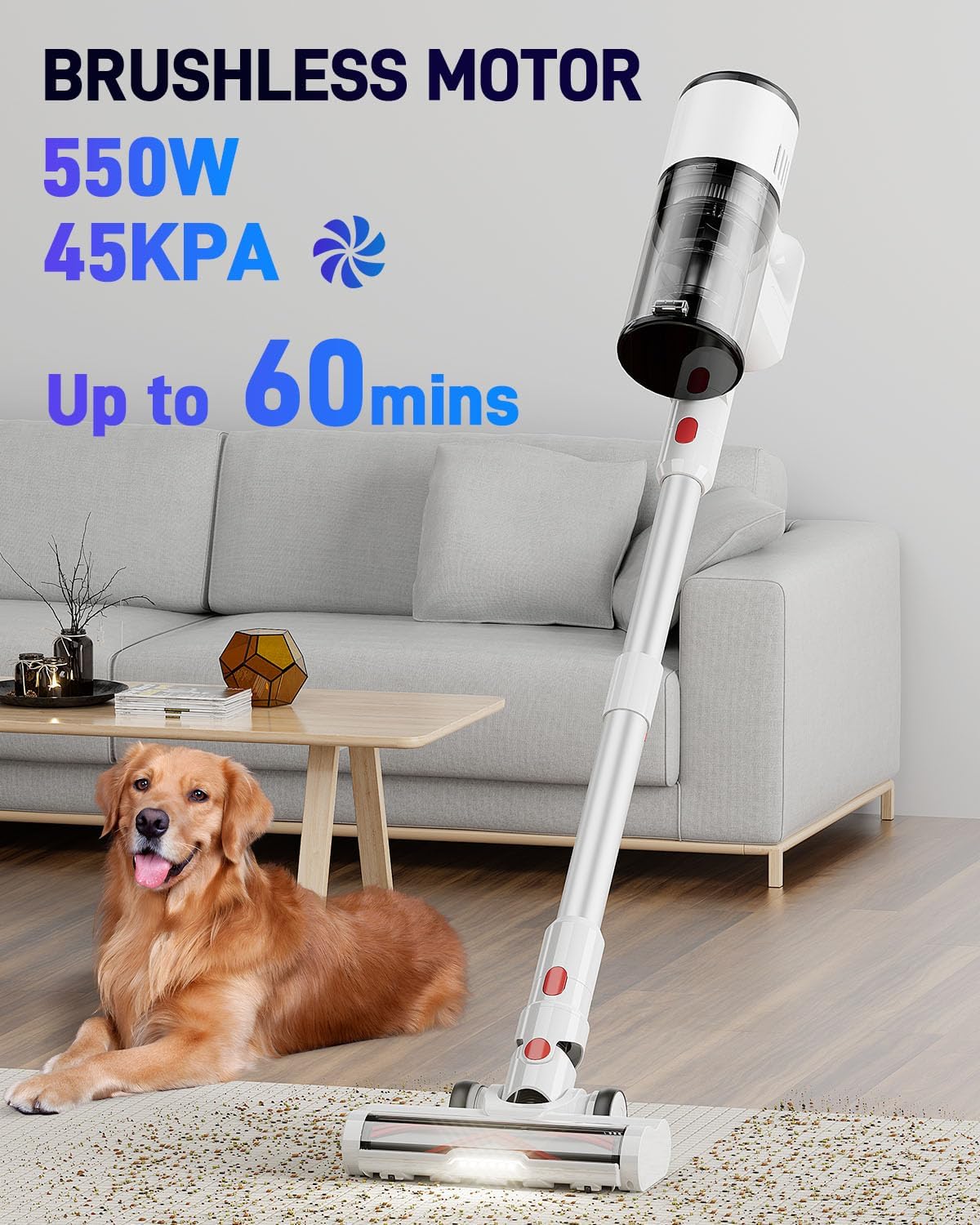 Vacuum Cleaners for Home, Cordless Vacuum Cleaners, 550W 45KPA Stick Handheld Vacuum with