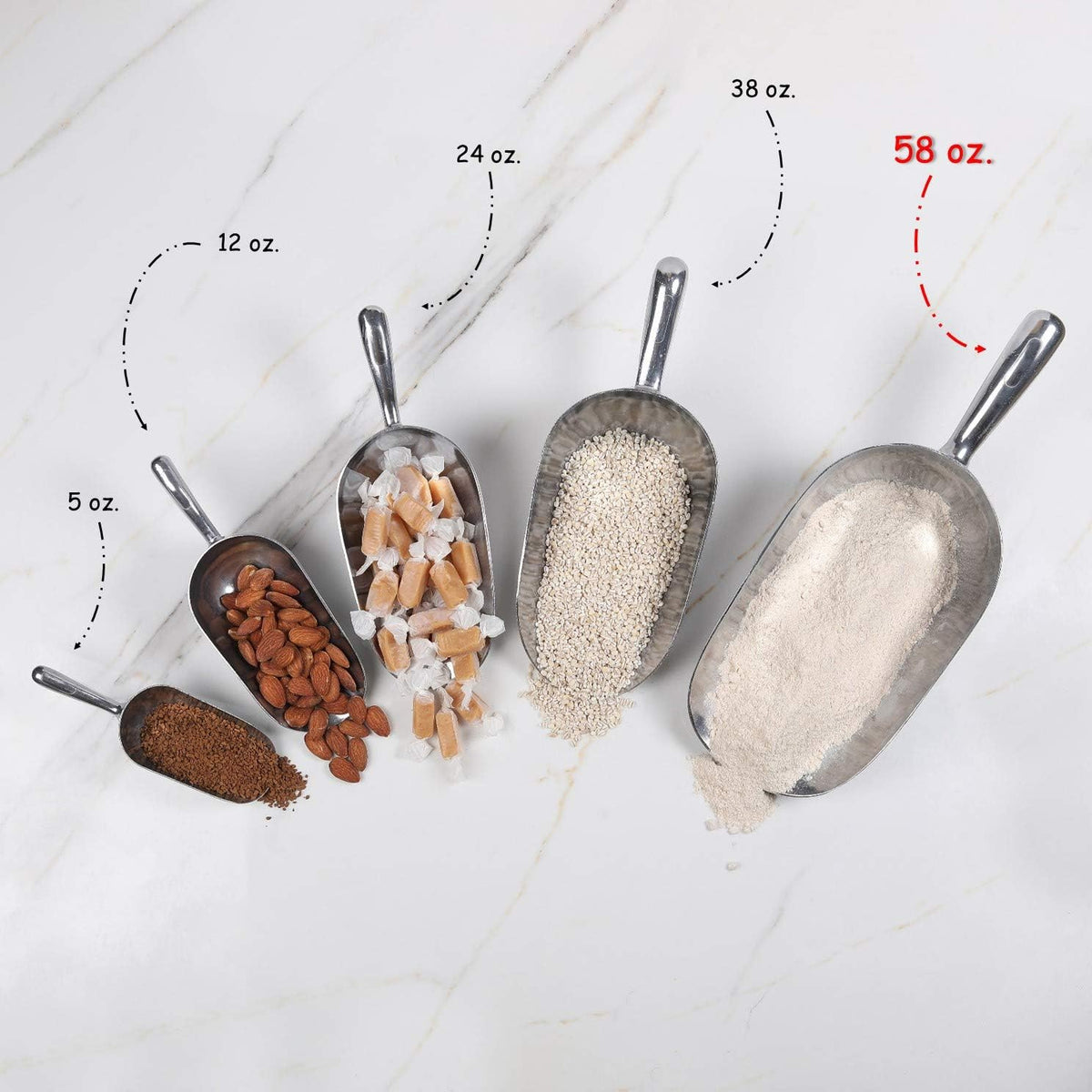Cast Aluminum Utility Scoop - 58 oz. - Round Bottom, ice scoop For Multi-Purpose Use, With Finger