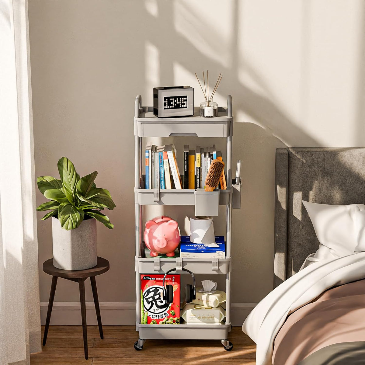 4 Tier Rolling Cart Organizer,Art Craft Diaper Bedside Snack Laundry Room Bathroom Organizer Narrow