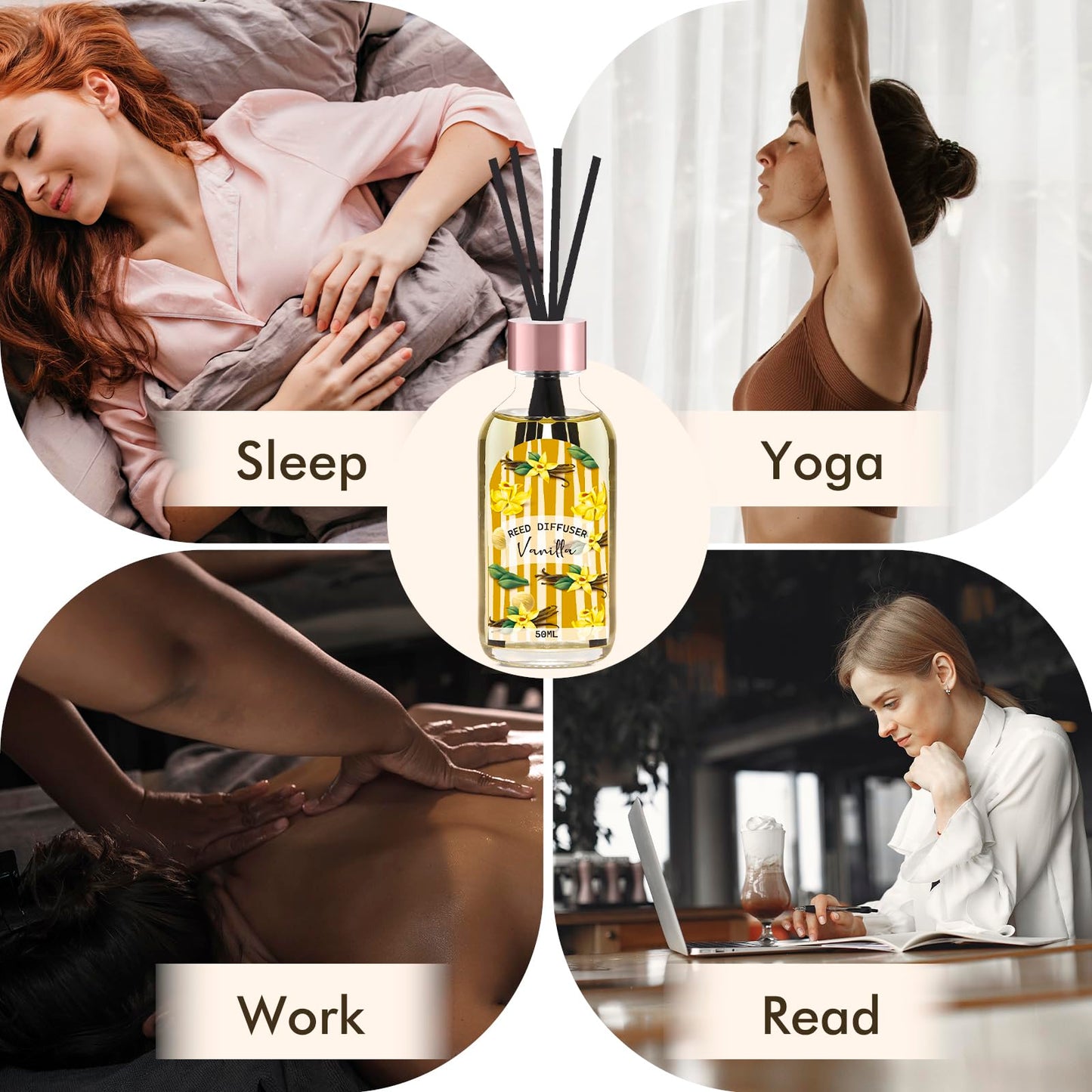 Reed Diffuser Set of 3 Pack, Linen Vanilla Citrus Scented Oil Diffuser with 15 Sticks, Reed