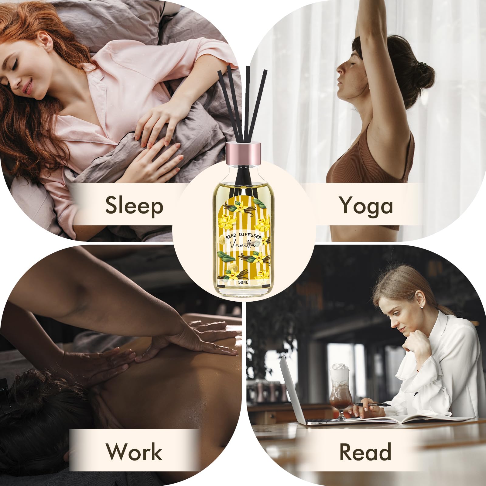 Reed Diffuser Set of 3 Pack, Linen Vanilla Citrus Scented Oil Diffuser with 15 Sticks, Reed