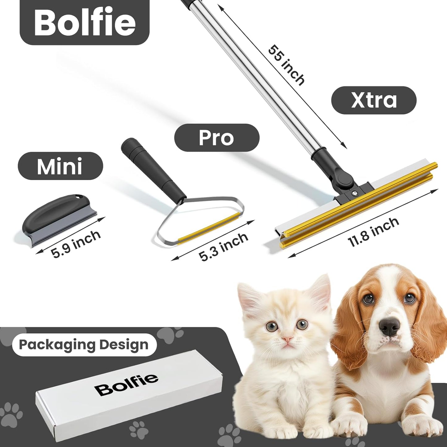 3 in 1 Carpet Rake for Pet Hair Removal, Tool Set of 3, 55” Long Handle Carpet Pet Hair Removal
