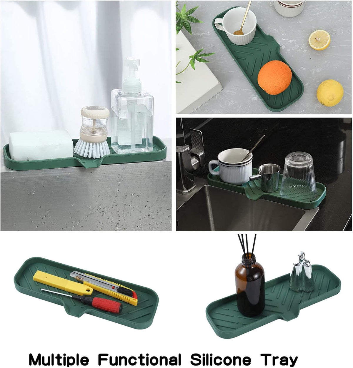 Silicone Bathroom Soap Dishes with Drain Spout-Bathroom and Kitchen Sink Organizer,Sponge