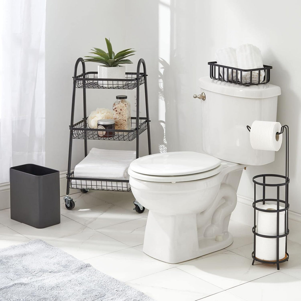 mDesign Small Metal 2.4 Gallon/9 Liter Trash Can Wastebasket Garbage Bin for Bathroom, Slim Rubbish