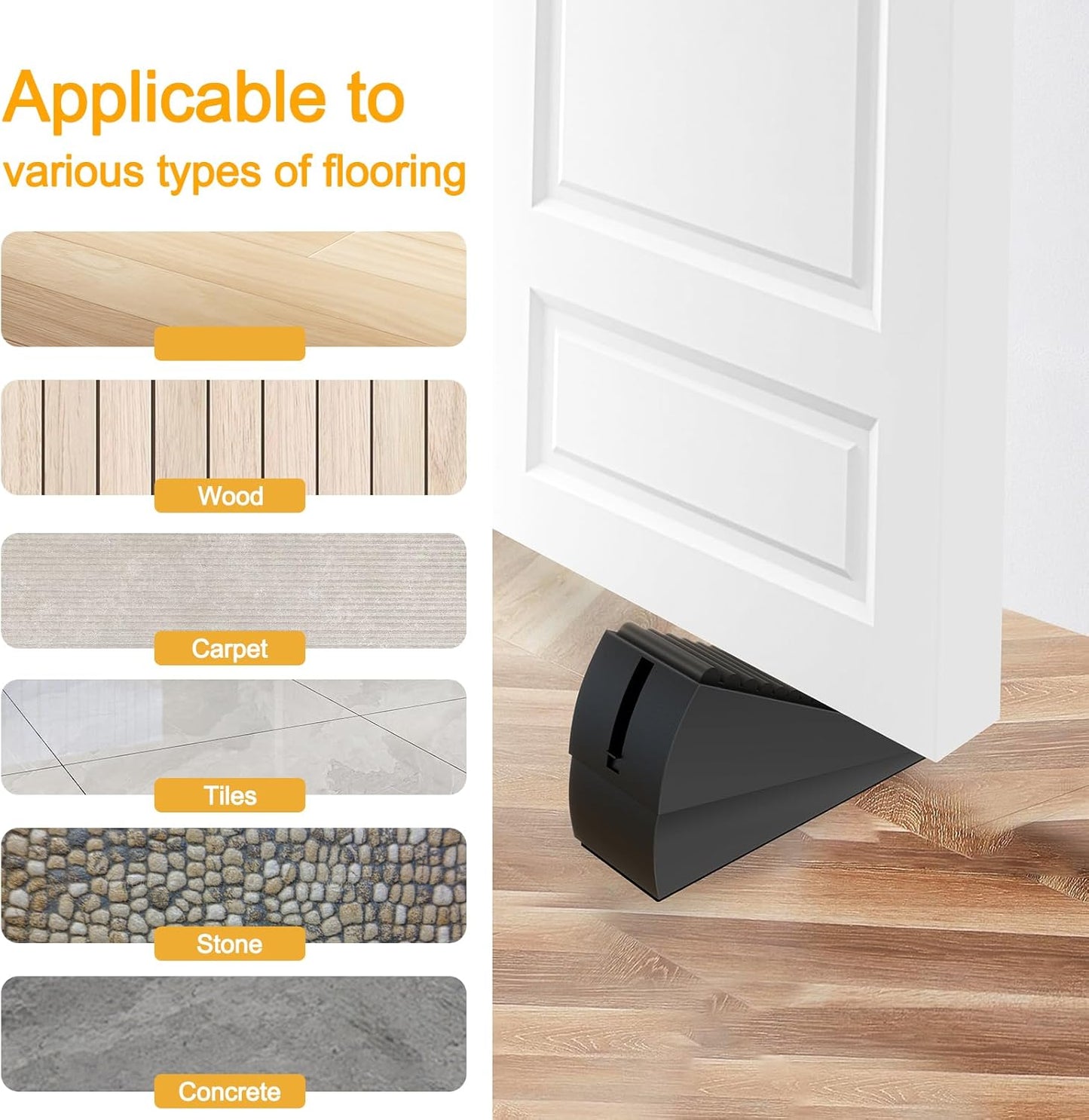 4 Pack Adjustable Spring Door Stoppers Heavy Duty, 3 Inches High Tall Large Metal Door Wedge