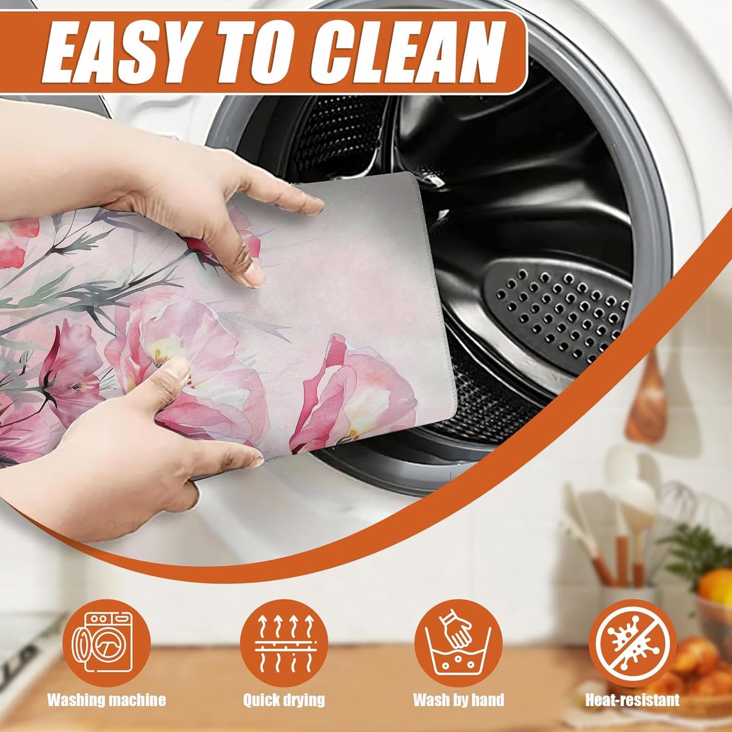 Pink Poppy Flower Dish Drying Mat for Kitchen Counter Microfiber Absorbent Dish Kitchen Drying Mat