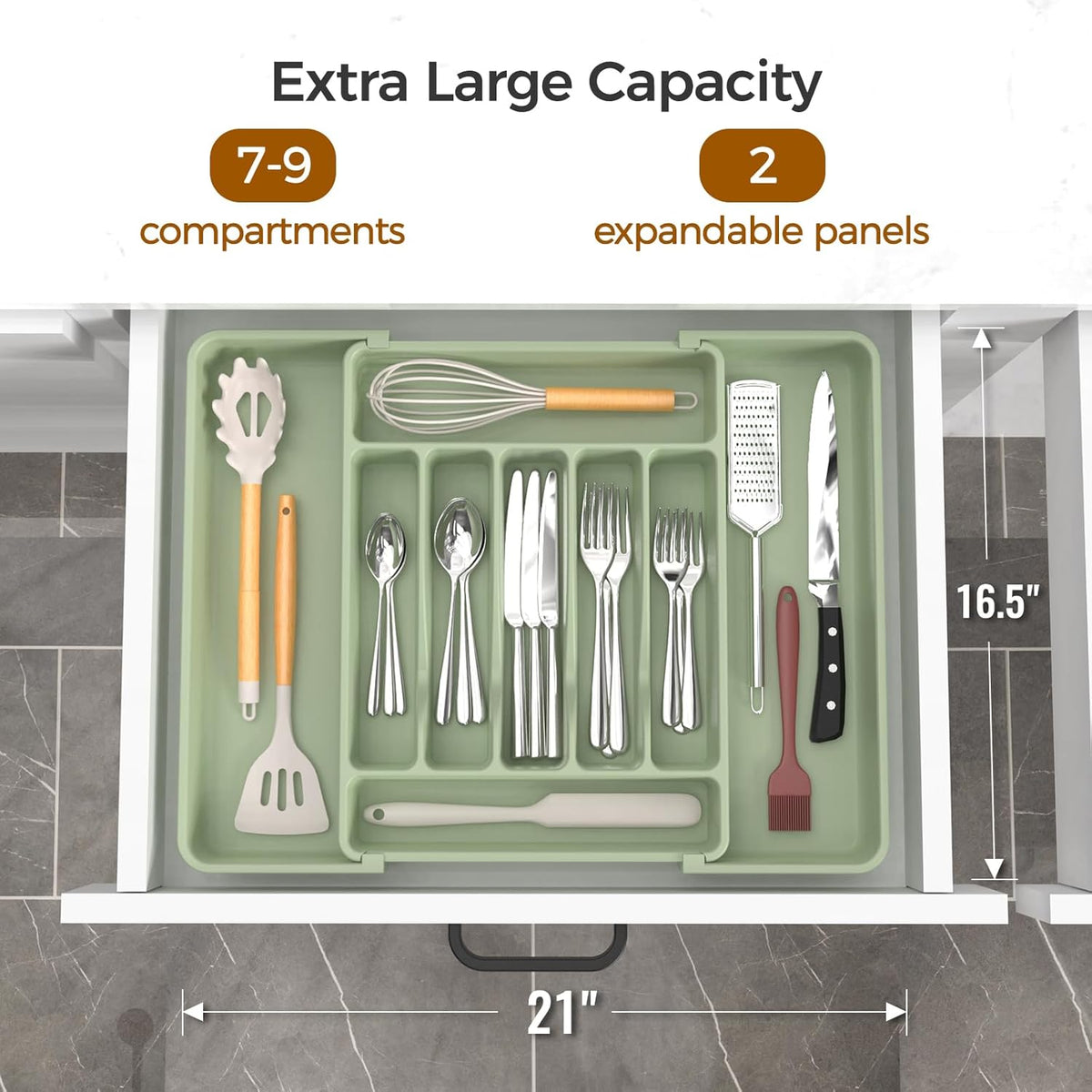 Extra Large Expandable Silverware Organizer, BPA-Free Food-Safe Cutlery Flatware Organizer, Kitchen