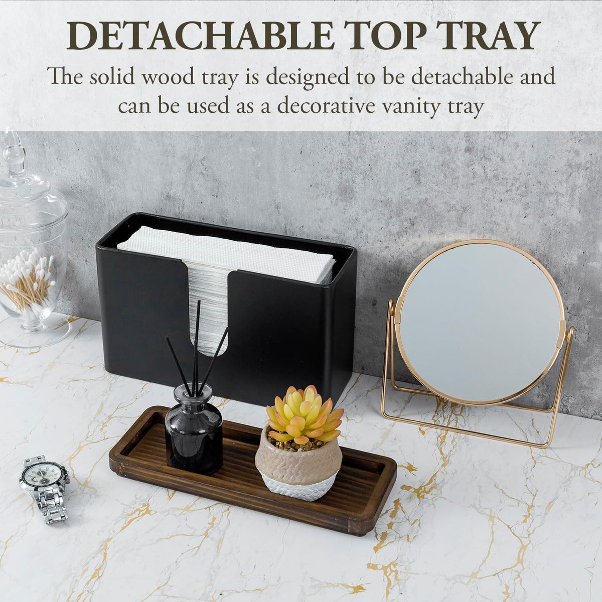 MyGift Deluxe Modern Matte Black Metal Folded Commercial Paper Towel Holder with Rustic Burnt Solid